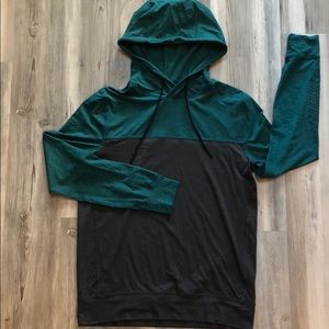 XS teal and gray color block hoodie